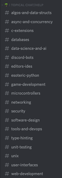 List of topical help channels